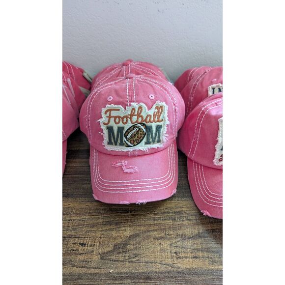 2/$30 Ladies Pink Football Mom Baseball Cap - Picture 3 of 5